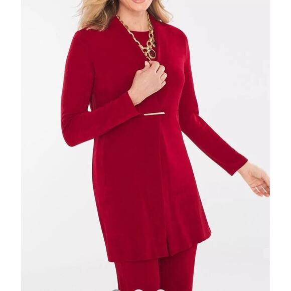 NWT Chico's Travelers Acetate Side Slit Jacket Enamel Red Sz 3 Cruise Vacation - Picture 1 of 7